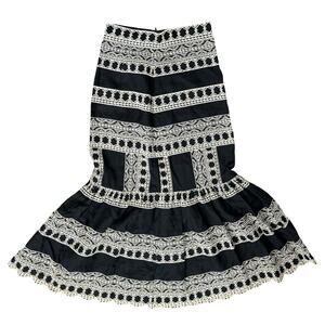Zara Black White Boho Embroidered Linen Mermaid Midi Skirt size S Blogger Fave